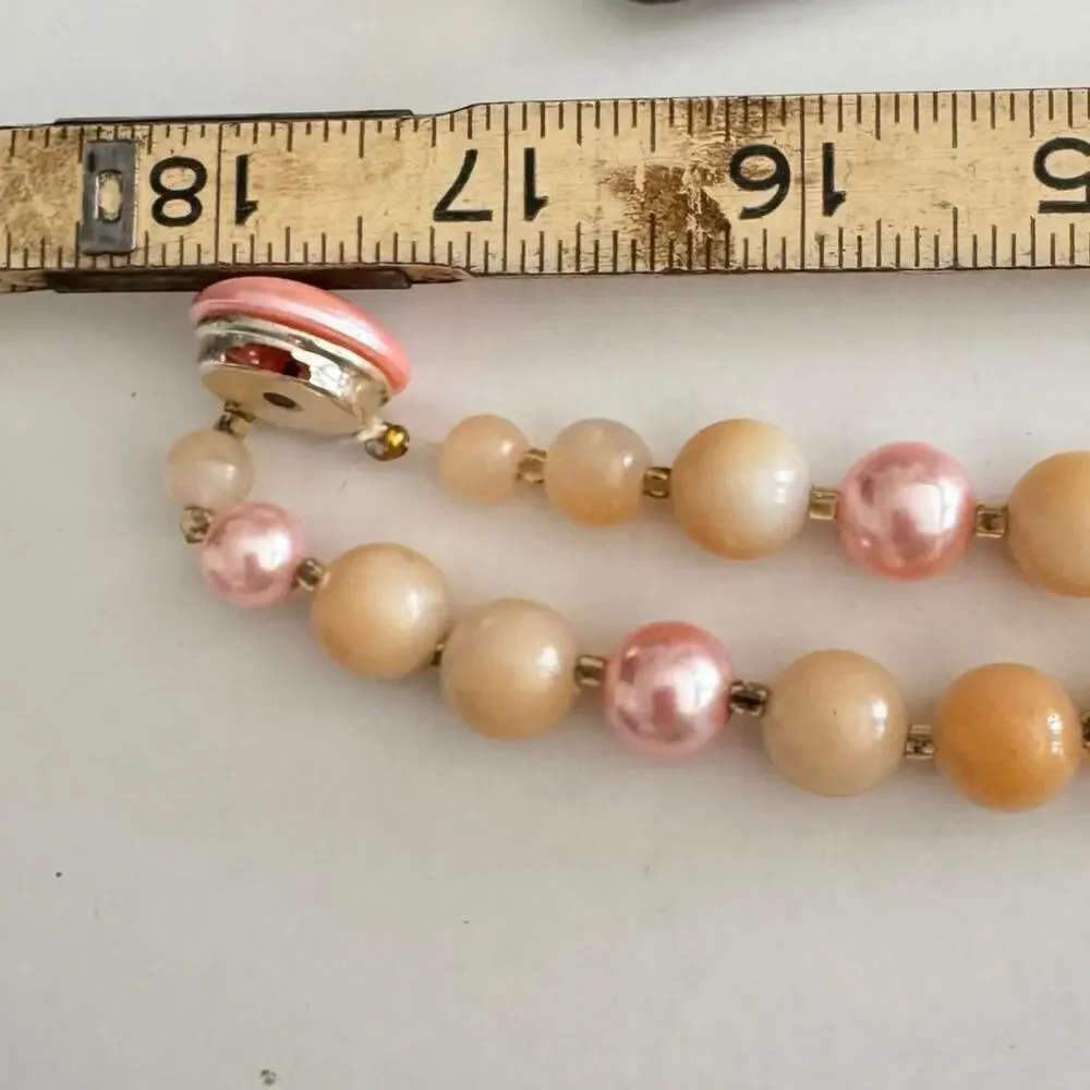 1960’s Vintage Graduated Pearl Japanese Acrylic 2 Row 18” Necklace Beaded Choker